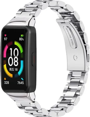 Produktbild von Strap-it Stahlband - Kompatibel mit Honor Band 6 Armband Ersatzarmband - Gliederarmband - Smartwatch Hochwertiges EdelstahlFaltschließe für Honor band Armband Silber