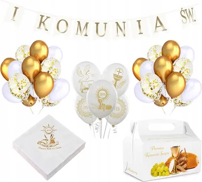 Produktbild von Kommunion-Set Luftballons Banner Servietten Boxen