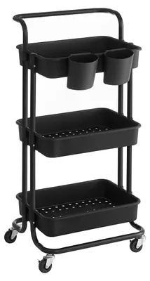 Zdjęcie produktu dla Wózek z 3 półkami, czarny – regał magazynowy – rama stalowa – 41,6 x 33,5 x 86,3 cm