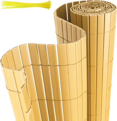 Obrázek produktu pro Jayseuw PVC rohož na ochranu soukromí W-konstrukce výztuž v interiéru, balkonová zástěna na ochranu soukromí s kabelovými stahovacími páskami, větrný plot na ochranu soukromí, vodotěsný bez vrtání, bambus 0,8 x 4 m