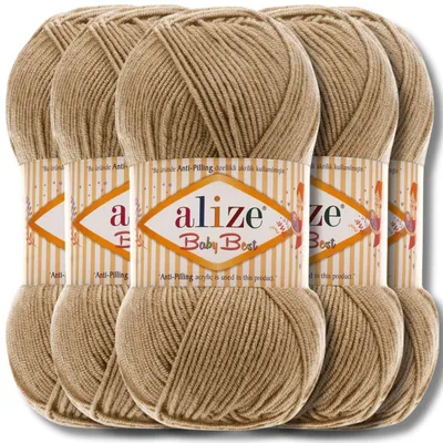 Produktbild von Alize 5x 100g Baby Best Wolle, Antipilling, Uni, Häkeln, Stricken (Camel | 368)