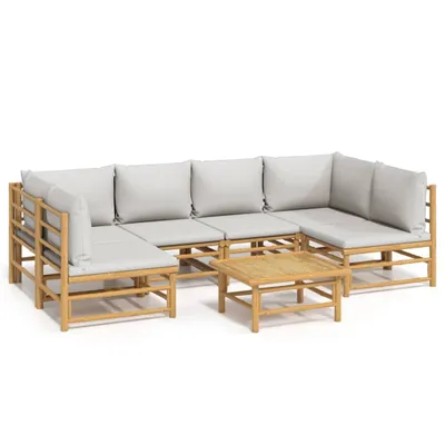 Produktbild von 7-tlg. Garten-Lounge-Set mit Hellgrauen Kissen Bambus