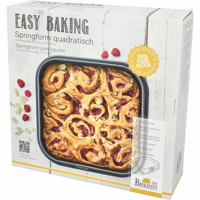 Immagine prodotto di Birkmann Easy Baking Springform Quadratisch, Backform, Kuchenbackform, Kuchenform, Karbonstahl, 24 x 24 cm, 881709