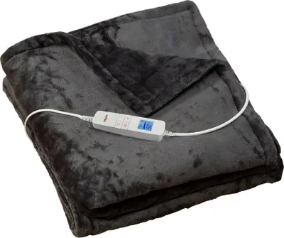 Produktbild von Grafner Heizdecke aus Plüsch 200 x 180 cm grau | elektrische Wärmedecke mit Abschaltautomatik | Kuscheldecke | Timerfunktion | 6 Temperaturstufen | waschbar bis 30°C |