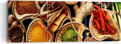 Produktbild von Bild auf Leinwand - Leinwandbild - Küche Essen Kräuter Gewürze - 90x30cm - Wand Bild - Wanddeko - Leinwanddruck - Bilder - Kunstdruck - Wanddekoration - Leinwand bilder - Wandkunst - CA90x30-2844