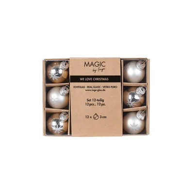 Produktbild von Weihnachtskugeln Glas 3cm Schneeflocken Motiv 12er Set Frosty Silver