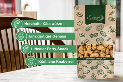 Produktbild von Sunnah Shop® Köstliche Würzige Käse Cashewkerne 1kg geröstet | Knusprige Cashewkerne mit würzigem Käse cashew nüsse vegan Protein