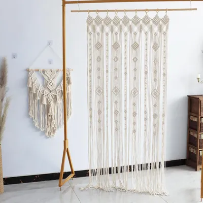 Imagen del producto de Tapiz de macramé para pared - Cortina - Tapiz de pared tejido de tamaño medio - Macramé - Para puerta - Colgante - Separador de ambientes - Cortinas - Cortina para ventana - Cortinas para puerta