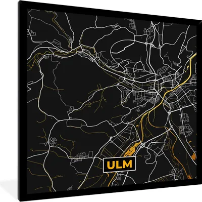 Produktbild von MuchoWow® Gerahmtes Poster Ulm - Gold - Stadtplan - Karte - Deutschland 40x40 cm - Poster mit Schwarzem Bilderrahmen Wandposter Rahmen Foto Bilder - Mit Rahmen - Wanddekoration Schlafzimmer