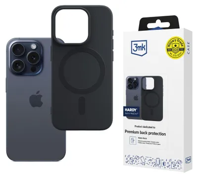 Produktbild von 3mk Handyhülle für Apple iPhone 15 Pro, Matte flexible Schutzhülle Case Schwarz, MagSafe, Stoßfest, Anti-Fingerprint, Kamera- & Displayschutz