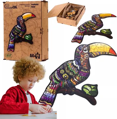 Zdjęcie produktu dla Puzzle drewniane eko 60 elementów. Tropikalny tukan