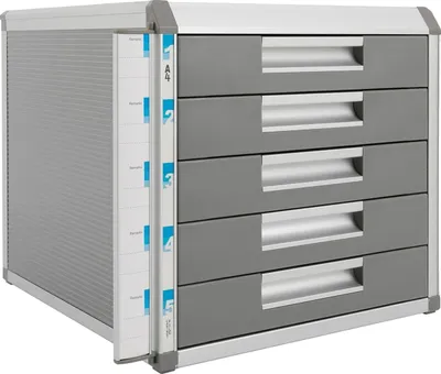 Produktbild von Schubladenorganizer, 5 geräumige Schubladen, sicheres Verriegelungsmechanismus, grau