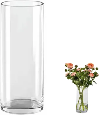 Imagen del producto de Jarrón de vidrio cilíndrico, con una altura de 25 cm y un diámetro de 10 cm, ideal para arreglos florales