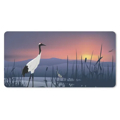 Produktbild von MuchoWow® Schreibtischunterlage Illustration eines chinesischen Kranichs bei Sonnenuntergang 80x40 cm - XXL Mauspad - Gaming Mauspad