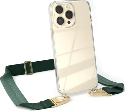 Produktbild von EAZY CASE - Hülle mit Band für Apple iPhone 14 Pro Max, Handyhülle mit Umhängeband, Silikonhülle transparent, Handykette in Grün