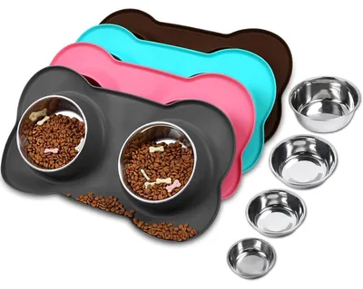 Immagine prodotto di Ciotola per cani Splashfree, doppia ciotola con tappetino in silicone, taglia XL, grigia, capacità 1310 ml