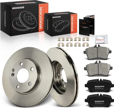 Imagen del producto de Frankberg: 2 discos de freno y 4 pastillas de freno para el eje delantero, compatibles con Mercedes-Benz Clase A (W169), motor 2.0L, modelos de 2004 a 2012