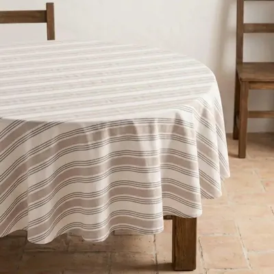 Immagine prodotto di Tovaglia rotonda Gamusi Kua resistente alle macchie – Ø 160 cm – Motivo a righe – Tovaglia da tavolo facile da lavare