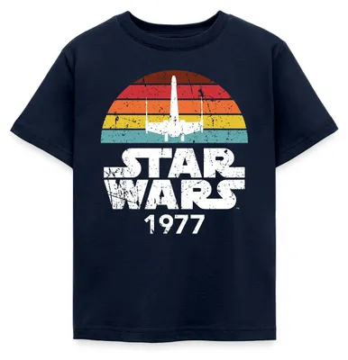 Produktbild von Star Wars Schriftzug 1977 Retro Kinder T-Shirt, 110/116 (5-6 Jahre), Navy