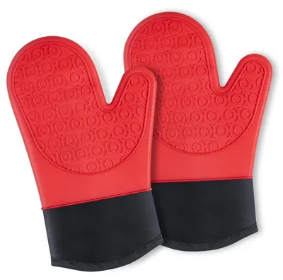 Immagine prodotto di Guanti da forno, guanti per pentole, silicone, resistenti al calore, cotone, 30 cm, rossi