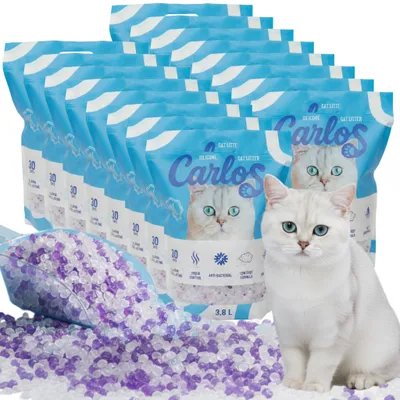Zdjęcie produktu dla NOWOŚĆ CARLOS Silikonowy żwirek dla kota 16 x 3,8 l bezpyłowy i bezzapachowy, superchłonny, o właściwościach antybakteryjnych, higieniczny i chłonny