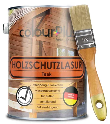 Produktbild von colourPlus Holzschutzlasur 2,5 l, Teak – Holzlasur für außen, wetterfest & offenporig, UV- & Witterungsschutz für Zäune, Gartenmöbel & Fassaden