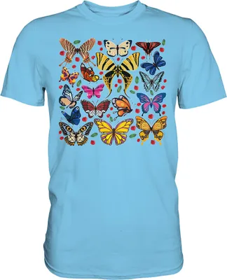 Produktbild von Bunte Schmetterlinge T-Shirt – Sky Blue / XXL
