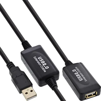 Zdjęcie produktu dla InLine 34612I, 15 m, USB A, USB A, USB 2.0, Męska/Żeńska, Czarny