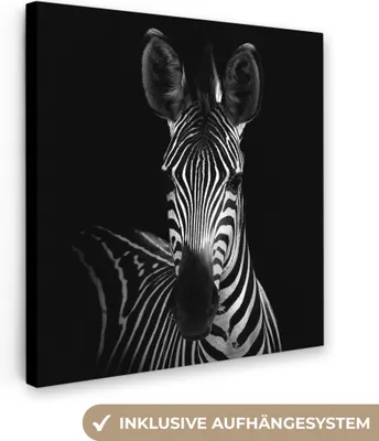 Produktbild von MuchoWow® - Leinwandbilder - Zebra - Schwarz - Weiß - Tiere, Wandbild, Wanddeko Bilder Wohnzimmer, 90x90 cm