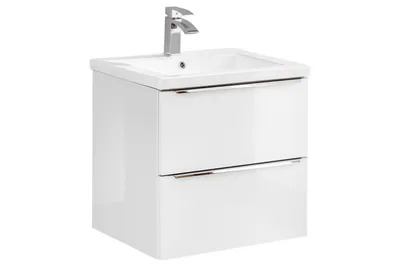 Zdjęcie produktu dla Szafka Pod Umywalkę 60 Cm 2 Szuflady Biały Połysk Dąb Złoty