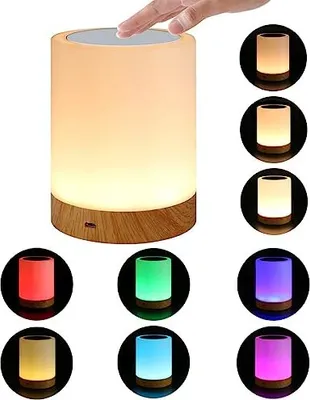 Produktbild von LED Nachttischlampe, Touch Dimmbar Atmosphäre Tischlampe für Schlafzimmer Wohnzimmer Büro, 6 Farben und Farbwechsel mit Warmes Weißes Licht, Tragbare