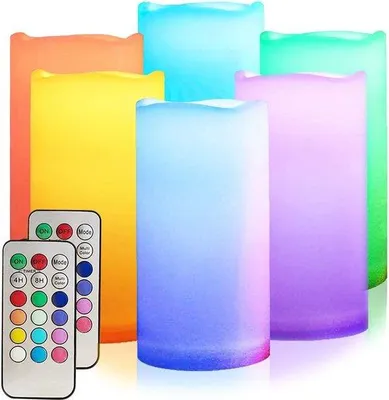 Image de Bougies LED RGB à couleurs changeantes avec télécommande, effet scintillant, étanches, lot de 6, blanc