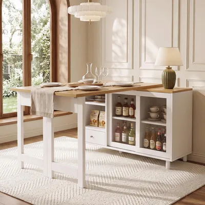 Produktbild von STILVORA Esstisch mit Ausziehfunktion und Stauraum, Klapp-Esstisch mit Glastürpaneel, Küchentisch mit 360° Drehfunktion