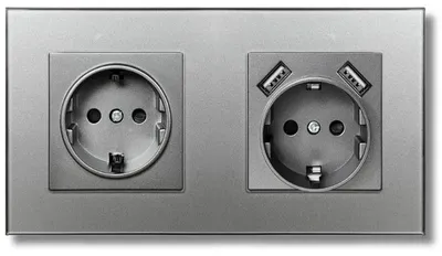 Image de Prise double cadre en verre trempé, 2 ports USB-A, iUni US2, 16A, Argent