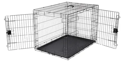 Image de Cage pour chien, pliable, à double porte, noire