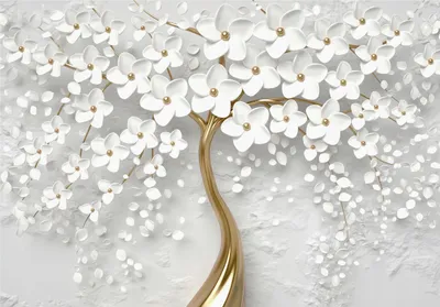 Produktbild von Fototapete 3D Effekt Blumen Gold Baum Abstrakt 250x175 cm - inkl. Kleister - für Wohnzimmer Schlafzimmer Flur Modern Vlies Tapete Vliestapete Wandtapete Motivtapeten UV-Beständig