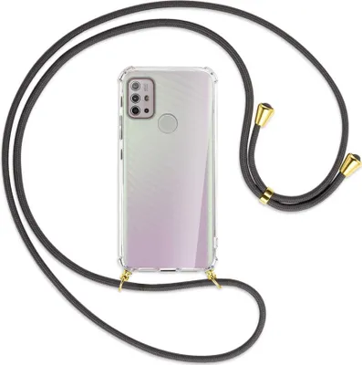 Produktbild von Handykette Backcover-Schutzhülle mit Band (Metall goldfarben) für Motorola Moto G10 (Power), G20, G30 - dunkelgrau
