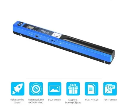 Produktbild von Tragbarer kabelloser Dokumentenscanner A4 900DPI LCD-Display im JPG/PDF-Format mit Tasche für Büro, Schule, Blau