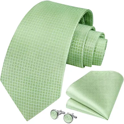 Immagine prodotto di Set da uomo composto da cravatta e fazzoletto da taschino, colore verde salvia