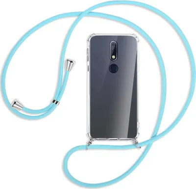 Produktbild von Handykette Backcover-Schutzhülle mit Band (Metall silberfarben) für Nokia 7.1 - himmelblau