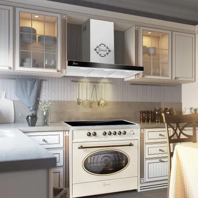 Produktbild von GURARI Induktions-Standherd E 913 RU CR+GCH F 462 IS 9 Prime, Retro Range Cooker 90 cm+Dunstabzugshaube 90 cm
