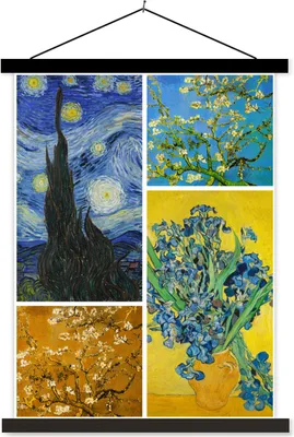 Produktbild von MuchoWow® Textilposter Collage - Van Gogh - Sternennacht 60x80 cm mit schwarzem Rahmen - Plakathalter