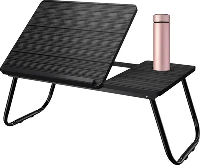 Obrázok produktu pre JOIEYOU Výškovo nastaviteľný stolík na notebook s 5 nastaviteľnými uhlami Skladací stolík na notebook do 17" Stabilný stolík na posteľ s držiakom na pohár Čítanie a pracovný podnos na pohovku, podlahu, posteľ (čierny)