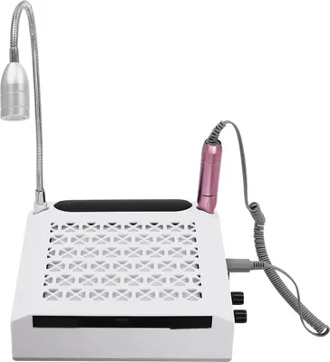 Immagine prodotto di Aspiratore per polvere di unghie - Professionale - Con filtro, luce LED, 6 punte, 80 W, 100-240 V, 4300 giri/min - Bianco