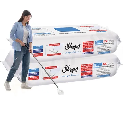 Produktbild von Roxlin Sleepy Easy Clean Blau Bodenwischtücher, 8-lagig XL | Micro Cyclone Technologie | Für Mop geeignet, rückstandsfrei | 2er Pack, 50 Stück