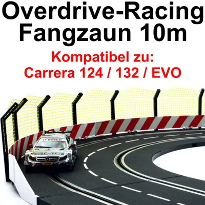 Produktbild von Overdrive-Racing Fangzaun 10m kompatibel mit Carrera Digital 124 132 EVO Kurven Geraden Zaun Leitplanke Auto Bande Zubehör