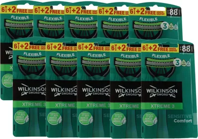 Produktbild von Wilkinson Xtreme 3 Sensitive Comfort 10 x 6 + 2 Einwegrasierer 60 Stück Herrenrasierer Set