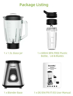 Image de Mixeur pour smoothies - Blender sur socle SF701 - Moteur 1300W - Récipient en verre de 1,5 L - 3 vitesses - Pour smoothies et boissons glacées - Prise européenne - Gris clair