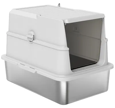 Produktbild von Katzentoilette XL Edelstahl Schaufel umklappbarer Deckel kratzfest geruchsneutral Hellgrau 60,2 x 40,2 x 43,3 cm bis 7 kg