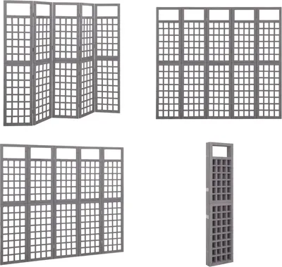 Imagen del producto de vidaXL Biombo de 5 paneles, madera maciza de abeto, color gris, 201,5 x 180 cm - Biombo - Separador de ambientes - Divisor de espacios - Panel divisor